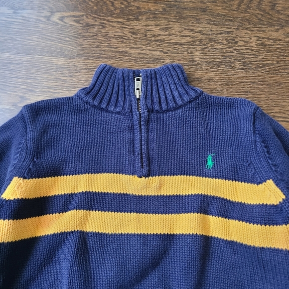 Polo Ralph Lauren Navy With  Yellow Striped Half-Zip Sweater Sz.4/4T - Picture 2 of 8